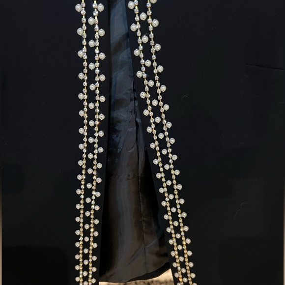 Women’s Tahari Arthur S Levine Black Pearl Trim Suit Blazer Petite 6P Open Front - Picture 4 of 14